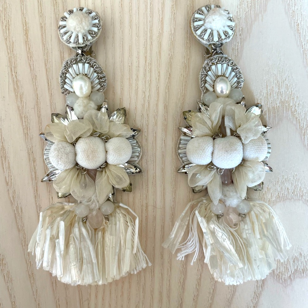 Ranjana Khan Raffia Fan Flower earrings